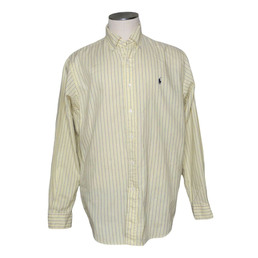 Ralph Lauren Shirt Mens 16.5 34 35 Yellow Blue Stripe Yarmouth ? Cotton EUC